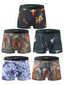 6 piezas de bóxer tipo slip para hombres con estampados de animales y letras en graffiti, ropa interior suave, elástica y delgada con diseños modernos