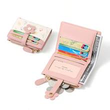 New Korean Cute Floral PU Leather Short Wallet Student Coin Purse Card Holder Zipper Pouch For Women Wallet Mini Wallet Purse Wallet Small Wallet Cute Wallet Money Wallet Fall Autumn