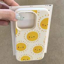 1 pieza Funda de teléfono con material TPU, diseño lindo de pequeño sol cálido, compatible con iPhone/teléfonos - Blanco - Ver 4