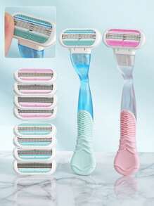 New Venus Compatible Women'S Safety Razor Blades, Oil-Free, For Face/Leg/Armpit/Bikini, Suitable For Combination Skin, Hair Removal Shaving Accessories1 Handle + 4 Knife Heads / 4 Knife Heads, Women's Manual Hair Removal Shaver With 3 Layers Of Stainless Steel Blades And Replaceable Safe Razor Head - Multicolor - View 2