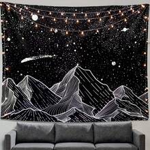 Local Shipping 2025 New   Black And White Tapestry Starry Night Mountain Tapestries For Bedroom Aesthetic Moon And Stars Tapastry's Wall Hanging Dark Nature Forest Wall Tapestry For Living Room Dorm (48'' * 36'') - 黑暗的 - 查看 1