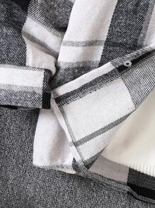 Tween Girl Plaid Drop Shoulder Flap Pocket Fashion Jacket, Mid-Length, Autumn/Winter - Black and White - View 6