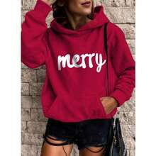 Women's Casual Hoodies Long Sleeve Solid Lightweight Pullover Tops Loose Sweatshirt With Pocket/Vacation Outfits Women/Valentine Outfits For Women - M Merry Red - View 2