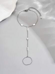 LIEBEIRIS 1 pieza Pulsera de cadena de mano con gota de agua chapada en oro de 18K, de acero inoxidable, adecuada para uso diario de mujeres y como regalo - Plateado - Ver 2