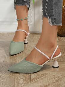 时尚百搭春夏高跟粗跟尖头双向穆勒鞋