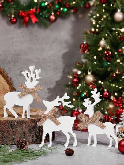 3 Stück Rentier Tisch Dekor Set, PVC Material Rentier Tisch Block Schild, rustikales Holz Mittelorament, geeignet für Weihnachten, Winter Heim Büro Bücherregal Schreibtisch Mehrebenen Tablett Dekoration, mit Seil, passend für Heim Esszimmertisch Dekoration, Retro Weihnachten Mehrebenen Tablett Dekoration