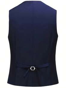 Men's 3-Piece Suit, Solid Color, Regular Fit, Long Sleeves, Shawl Collar Design, With Pockets, Suitable For Weddings, Business Occasions And Parties, Elegant Style. - Navy Blue - View 8