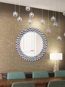 23.2 X 23.2 Inch (59 X 59 Cm) Silver Round Crystal Mirror Wall Decor For Bedroom, Living Room