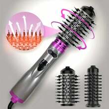 4 In 1 Rotating Hot Air Brush, One Step Volumizing Hair Dryer And Styler, Curling Brush, Straightening Brush, 360° Auto Rotate, 2 Interchangeable Brush Heads, Ceramic Coating Leaves Hair Soft And Shiny, Suitable For All Hair Types, Creates Vibrant And Stylish Curls And Silky Hair, Holiday Gift!