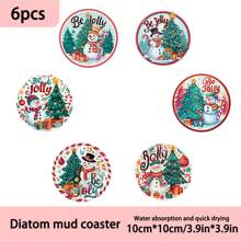 1 set/4 piezas/6 piezas Posavasos de barro de diatomeas con diseño de muñeco de nieve navideño, posavasos de café, decoración multiusos para el hogar y restaurantes, regalos diarios, decoración de mesa, decoración diaria, decoración para fiestas temáticas, como regalos de Navidad