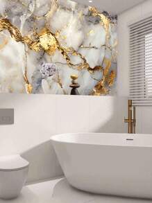 1 Roll Waterproof, Oil-Resistant, Heat-Resistant Marble Pattern Wallpaper/Sticker, Suitable For Kitchen Stove, Countertop Splash Guard, Table And Cabinet Protection - Gold - View 6