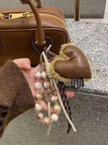 Yogodlns Pendentif en forme de cœur Maillard, accessoire porte-clés d'amour doux, tressage artisanal, cadeau de voyage, de vacances, de Noël, breloque de sac à la mode Y2K, convient pour les jeunes garçons, les jeunes filles, les étudiants, cadeau de la Saint-Valentin