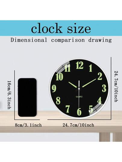 PC Glow In The Dark Wand Clock, Creative Silent Living Room Bedroom, Home Kitchen, Office Easter Friend "10" 12 "(No Battery) (Needs To Absorb Enough Verlichting Energy Shine) view 3