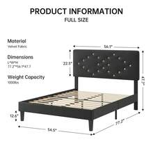 Queen Bed Frame With Crystal Diamond Tufted Upholstered Headboard - Velvet Platform Bed With Sturdy Wood Slats, No Box Spring Needed, Easy Assembly, Noise-Free - Black - View 4