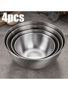 Tazón de acero inoxidable extra grueso con marcas de medición, tazón para ensalada de frutas y mezcla de masa, tazón de cocina multiusos, tazón para hornear, tazón para mezclar