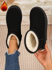 1 Pair Women's Solid Color Casual Thermal Lined Outdoor Snow Boots, Warm For Winter,Fur Boots - Black - View 2