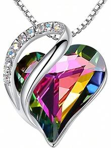 Leafael Women, Love Birthstone Heart Pendant, Birthday Jewelry Gifts Her, Mom, And Wife, Silver Plated, 18 Plus 2 Inch Adjustable Chain - 13a-protection-rainbow Black - View 12