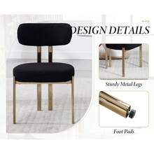 WAHSON OFFICE CHAIRS Set Of 2 Modern Dining Chairs Chenille Armless Kitchen Chairs With Metal Legs For Living Room - Black - View 8