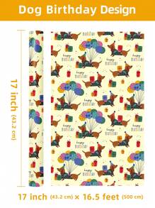1 Roll - Cute Puppy Pattern - Yellow System - Puppy Theme Wrapping Paper - 43.2cm*500cm - Suitable For Birthday, Celebration Party