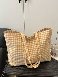 DAZY 夏季户外旅行包，度假沙滩包，时尚格纹单肩大包，休闲单肩托特包，旅行包，拼色格纹手提包，购物袋，百搭通勤包 - 彩色 - 查看 17