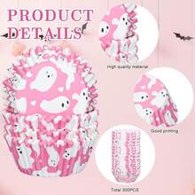 50/100pcs Halloween Pink Ghost Cupcake Liners, Heat-Resistant Cake Cups, Grease-Proof Baking Cups, Cupcake Wrappers For Halloween Party Cakes And Desserts - Pink - View 5