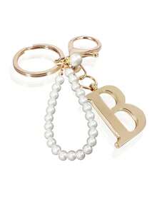 Premium Elegant Gold Pearl Letter Keychain, A-Z Alphabet 3D Pendant, Glamorous Pearl Chain With Rhinestones (Can Be Disassembled According To Personal Preference), Fashionable Alloy Keychain Ring, Earphone Pendant, Backpack Hanging Ornament, Car Keychain - Multicolor - View 14