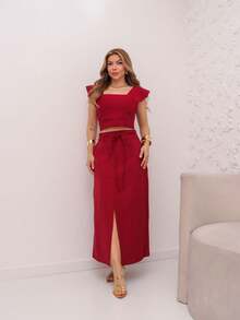 YING ZI Women's Cropped Set And Tailored Skirt By Marrant Claire De Lune Mode - Gỗ đỏ - Xem 2