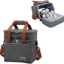 Large Shoulder Strap Insulated Lunch Box With Zipper, Double-Deck For Travel, Camping, Hiking, Cycling, Outdoor Activities - Xám - Xem 4