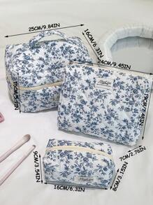 1 件/套 韩式黑色碎花系带装饰可爱化妆包化妆包套装大号便携式收纳袋化妆包护肤包多功能收纳化妆品、护肤品、护手霜、防晒霜、指甲油、珠宝、耳机、小物件婚礼伴娘礼物生日礼物送给姐妹、爱人和朋友的礼物情人节礼物化妆包化妆包化妆盒旅行必需品邮轮必需品通勤必需品