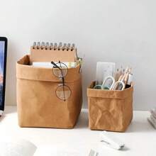 [2/3/4 包] 可洗牛皮纸储物袋 - 可折叠、可重复使用、抗撕裂，多用途收纳袋，适用于家庭、浴室、厨房和植物