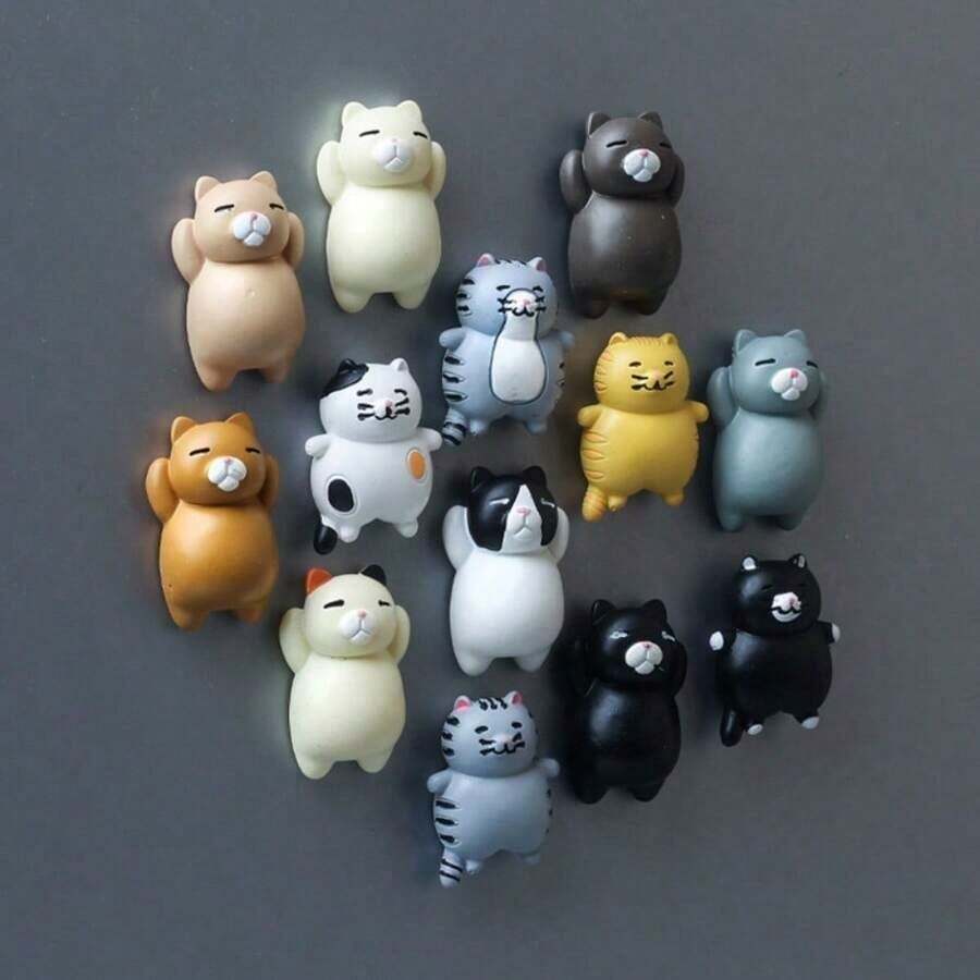 6 件可爱小猫冰箱贴，彩色树脂动物磁性白板贴，冰箱、办公室、厨房装饰磁铁，适合送给朋友和家人的礼物 - 彩色 - 查看 1