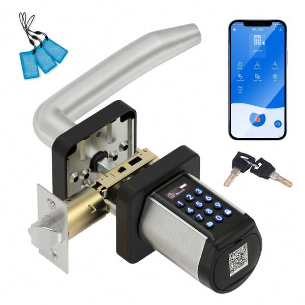 WELOCK PCB33 Smart Door Lock With Handle – 6-In-1 Keyless Entry With PIN Code, Temporary Code, RFID Card, Bluetooth, Mechanical Key & WiFi – Works With Alexa Via WiFiBox2 – Easy To Install, Ideal For Homes, Apartments & Short-Term Rentals