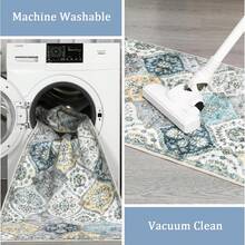 Machine Washable Rugs, Vintage Floral Throw Rugs, Farmhouse Indoor Floor Mat, Easy To Clean, Soft, Non-Slip Low Pile Accent Rug For Living Room, Bedroom, Dining Room, Kitchen - Blue and Yellow - View 5