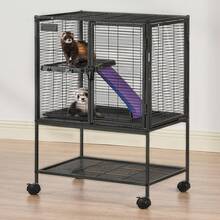 34 Inch Small Animal Metal Cage, 2-Tier Rolling Ferret Cage With Tray And Ramp - Black - View 9