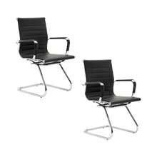 WAHSON OFFICE CHAIRS 2PCS PU Leather Office Chair Metal Frame Conference Chair For Meeting Room/Reception Area - 黑色 - 查看 3