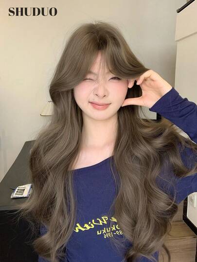 1 件合成耐热卷曲棕色假发，中分，由日常使用的纤维制成，自然逼真的假发（不含配件）