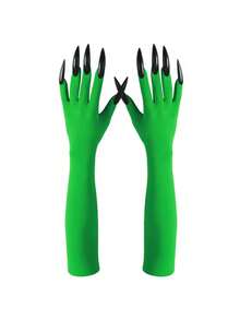1 Pair Halloween Long Fingernail Demon Hand Gloves, Role Play Props, Arm Sleeves To Highlight Personalized, Suitable For Halloween Cosplay, Party Costumes Autumn Fall Winter Fall Arm Warmers - Multicolor - View 3