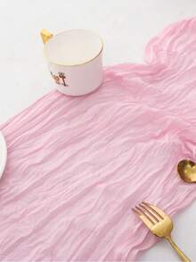 1 Piece Pink Pleated Table Runner, Foldable Solid Color Tablecloth, Pink-Themed Birthday & Wedding Decoration, Holiday Home & Party Table Arrangement, Gift For New Year, Christmas, Halloween And Other Festivals, Suitable For Weddings / School Homecoming Ceremonies, Christmas Decoration, Halloween, Father's Day