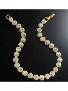1pc Hip-Hop Style Diamante Linked Chain Necklace, Unisex Daily Accessories