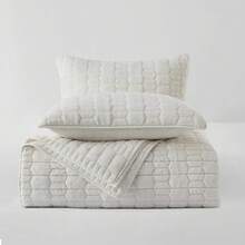 Comforter Set 3 Piece, Plush Fluffy Bedding, Geometric Pattern, Lightweight Bedspread Blanket All Season, Faux Comforter - Cream - View 7