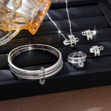 4 件套时尚奢华铜锆石女士手链、项链、耳环首饰套装 - 4件套 - 查看 15