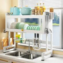 3-Tier Over Sink Dish Drying Rack With Cabinet Door, Multifunctional Kitchen Sink Storage Organizer Rack, Countertop Drainer Holder For Bowls, Cups, Dishes And Utensils - Multicolor - View 10