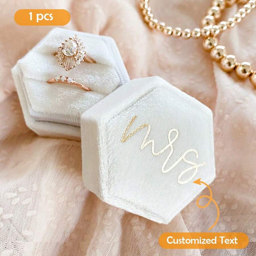 Customized Velvet Ring Box, Engagement Ring Box, Wedding Ring Box, Marriage Ring Box, Double Slot Ring Holder, Anniversary Gift