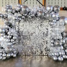 36 paneles de fondos de pantalla con destellos, fondos de pantalla con lentejuelas cuadradas con efecto 6D, grandes fondos de fotografía para cumpleaños, graduación, boda, fiesta de aniversario y decoración del hogar - Plateado - Ver 7