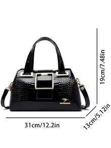 2 Layer Large Capacity Tote Bag Luxury Handbags Women Bags Designer Crocodile Pattern Ladies Boston Shoulder Bag High Quality - Black - View 5