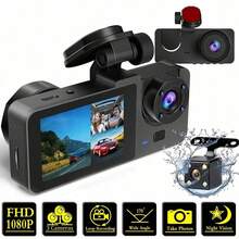 1 pieza, Cámara de salpicadero frontal, trasera y interior, Cámara de salpicadero de 3 lentes para automóviles, Cámara DVR para automóviles Full HD 1080P con grabación en bucle, Cámara para automóvil, Pantalla de 2 pulgadas, Tarjeta SD no incluida - Negro - Ver 10