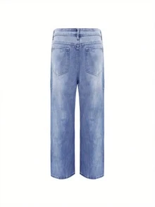 男士时尚街头风经典蓝色中等厚度宽松牛仔裤 - 藍色 - 查看 4