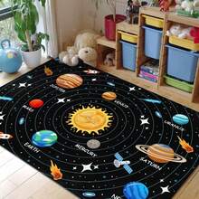 Space Solar System Area Rug, Non-Slip Low Pile Flannel Decor Rugs, Machine Washable Indoor Rug With Black Binding Rug, Suitable For Dining Room, Bedroom Home Office Laundry Kitchen(31*20in/16*48in/18*60in/84*60in) - D1 - 查看 2