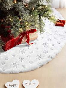 1 pieza Falda para árbol de Navidad blanco de 60/90/122cm, Falda esponjosa y suave para árboles de Navidad, Decoración de alfombra, Falda de árbol de Navidad esponjosa con lentejuelas plateadas en forma de copos de nieve, Decoraciones navideñas, Decoración navideña acogedora para el hogar. Decoraciones navideñas, decoración de invierno para la habitación