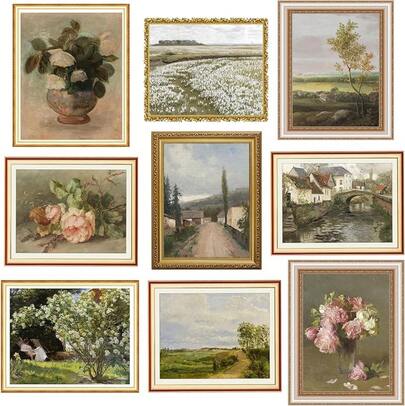 Vintage Wall Art Decor Prints Farmhouse Wall Decor Nature Landscape Flower Botanical Painting Poster, Vintage French Country Wall Art Prints Rustic Cottagecore Decor Retro Aesthetic, Gallery Wall Art Home Bedroom Set Of 8(8x10inch Unframed)2025